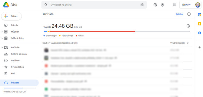 Zobrazení využití úložiště skautského účtu (viz https://drive.google.com/drive/quota)